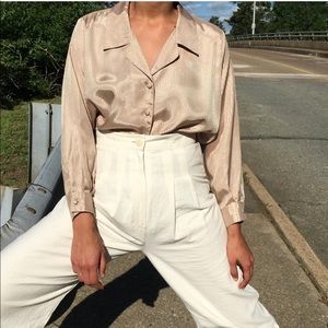 Vintage Champagne Striped Metallic Blouse